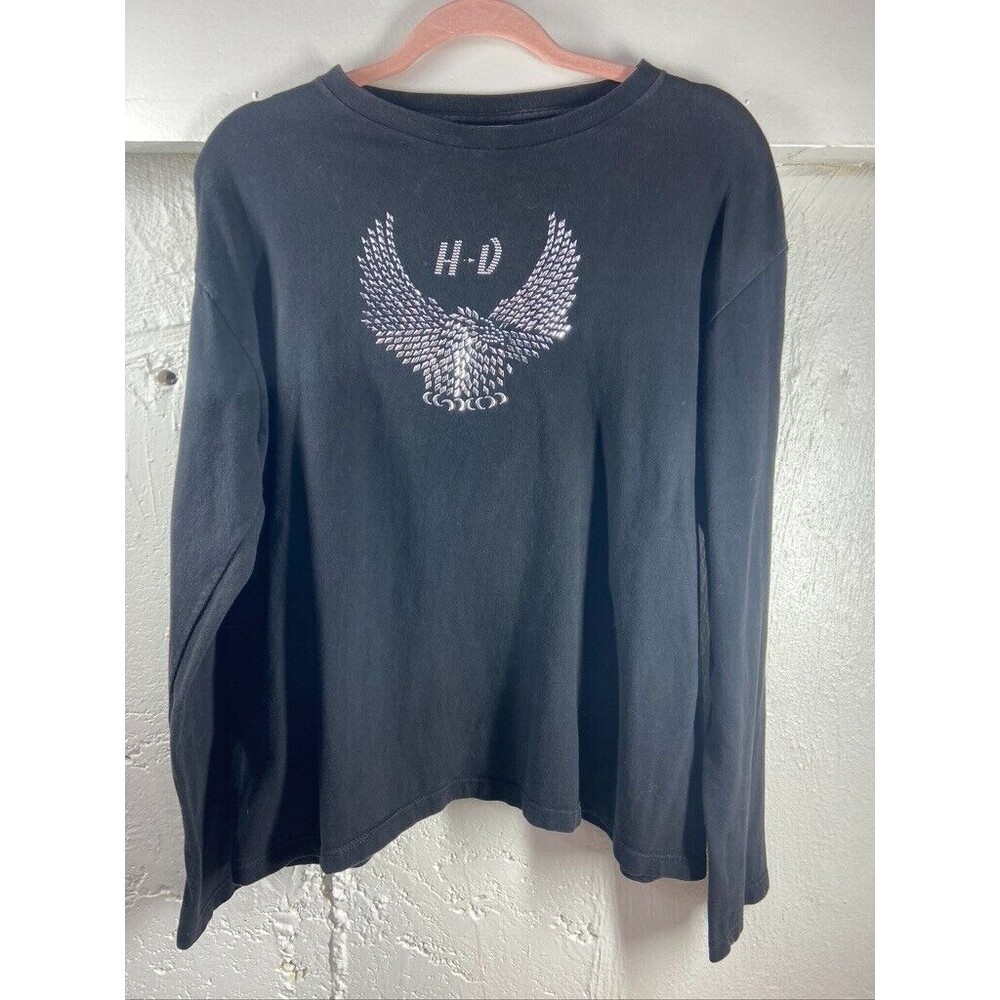 HARLEY DAVIDSON WOMENS XLARGE PULLOVER BLACK BEADED LONG SLEEVE SHIRT